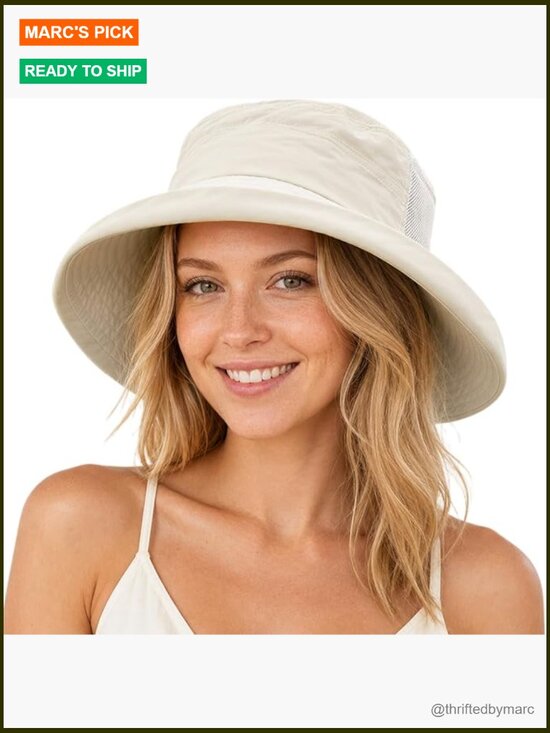 Wide Brim Bucket Sun Hat with Ponytail Hole UPF 50+ main image 6